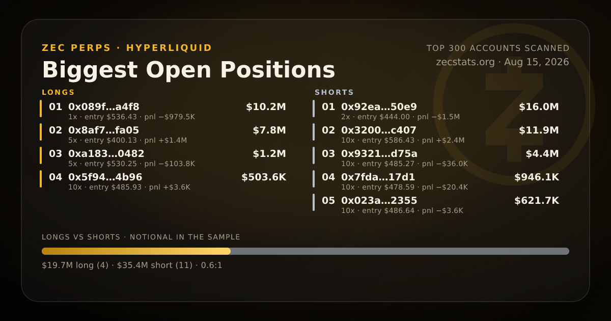 Biggest ZEC Positions on Hyperliquid | ZecStats